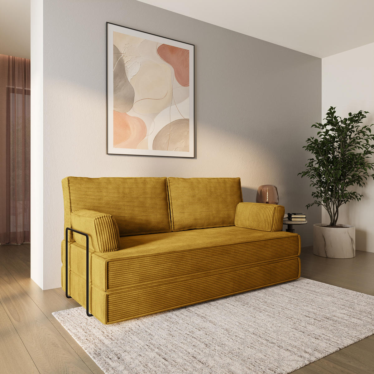 BETTSOFA SILAR aus Schaumstoff Cordstoff Gelb Schlaffunktion - Gelb, Textil (170/86/80cm) - MASSENO