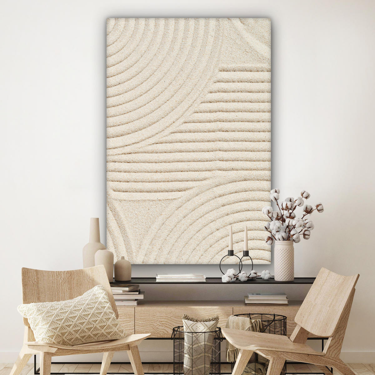 LEINWANDBILD Muster - Abstrakt - Weiß Deko Groß 90x140 cm - Beige, Textil (90/140cm) - MuchoWow