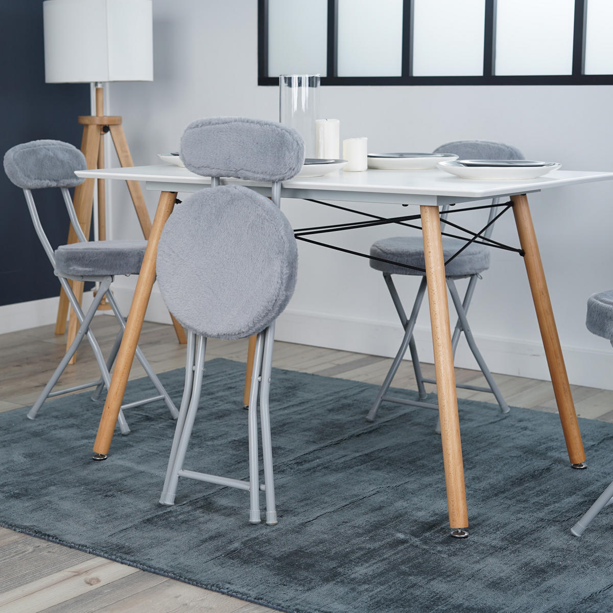 KLAPPSTUHL in Eisen Webstoff - Grau, Metall (24.5/75/35cm) - Meubles Cosy