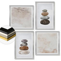 WANDBILDER 4er Set - 50x50 cm & 40x60 cm Silberner Rahmen - Steinstapel-Boho-Malerei - Silberfarben, Kunststoff (50/50cm) - ArtPrintCave