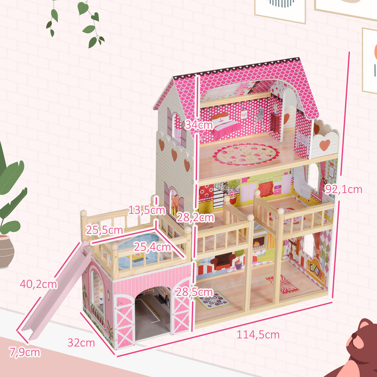 PUPPENHAUS - Rosa, Holzwerkstoff (32/92.1/114.5cm) - AIYAPLAY
