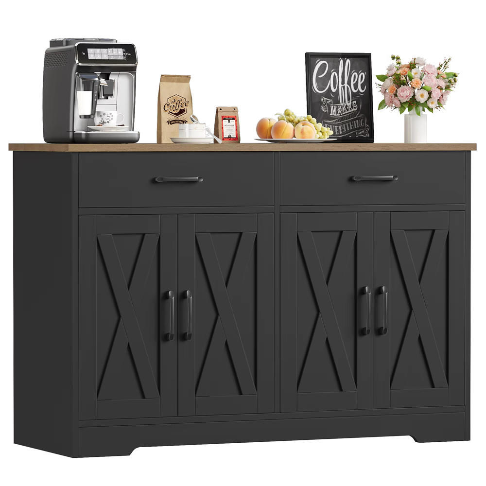 SIDEBOARD 120x81x40 cm Küchenschrank 2 Schubladen Schwarz - Schwarz, Holz (120/81/40cm) - Kaket