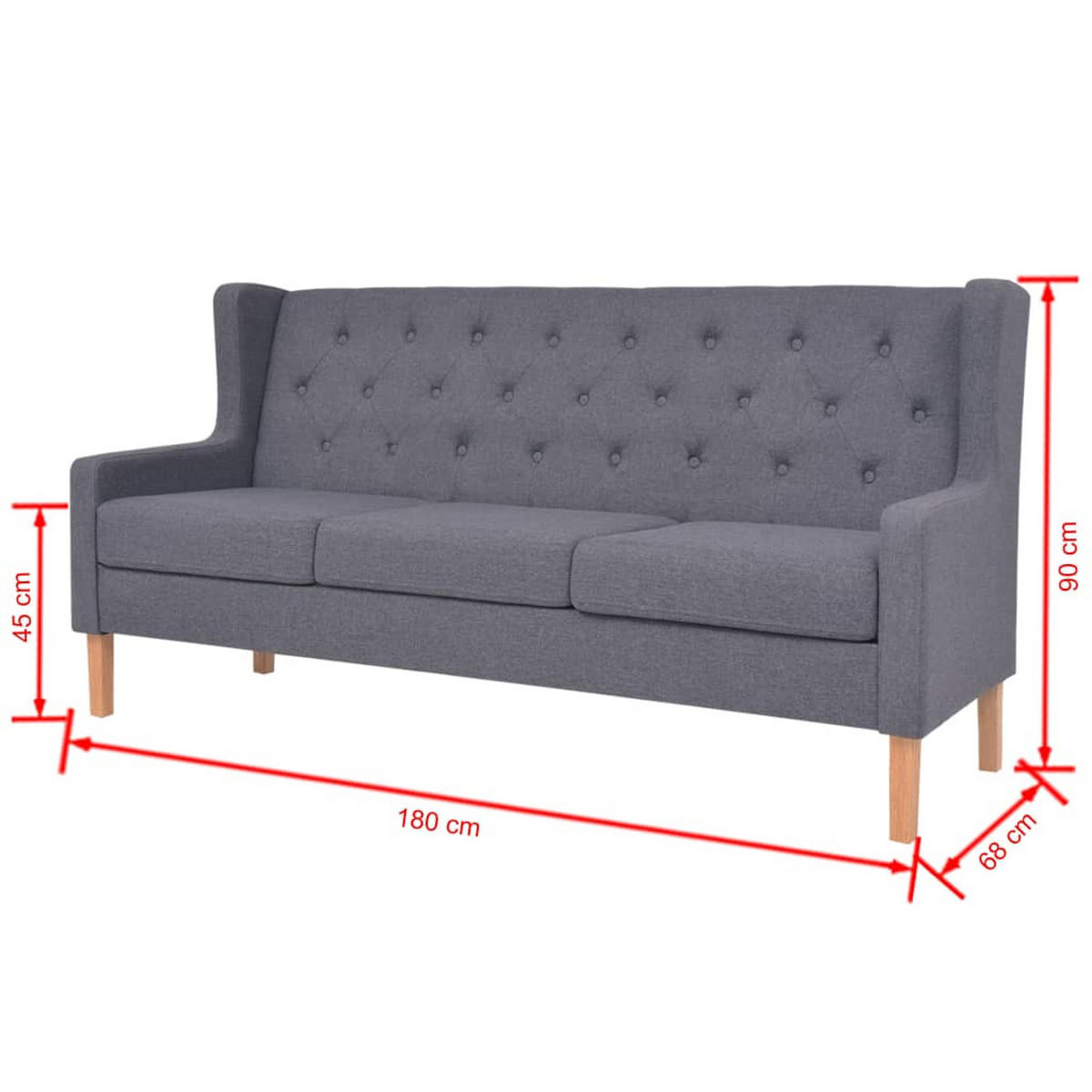 SOFA 3-Sitzer Stoff Grau - Braun/Grau, Holz/Textil (180/90/68cm) - vidaXL