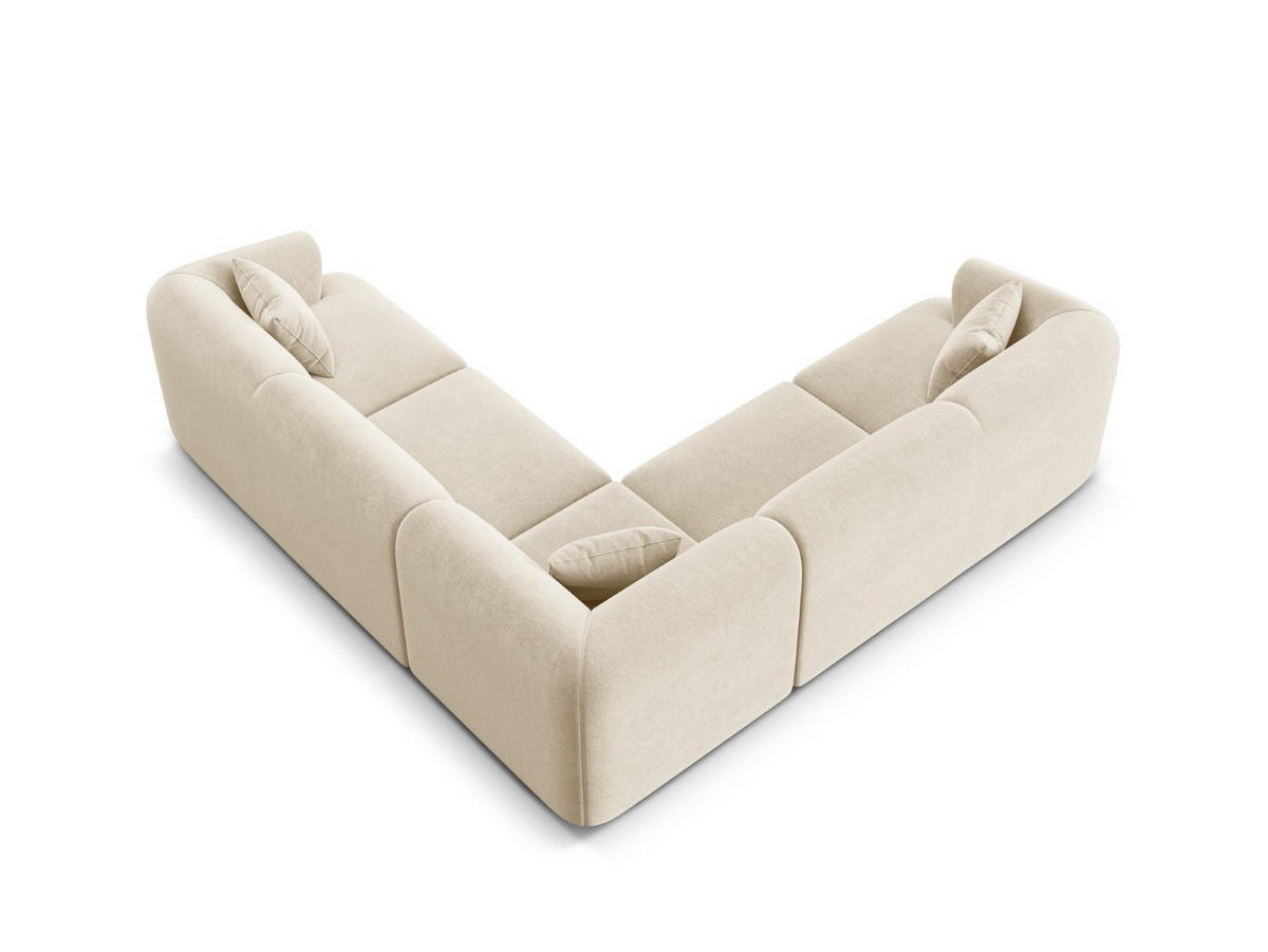SYMMETRISCHES-MODULARES-ECKSOFA Campi aus Samt leichtes beige 6 Sitzplätze - Creme, Textil (255/255cm) - Cosmopolitan Design
