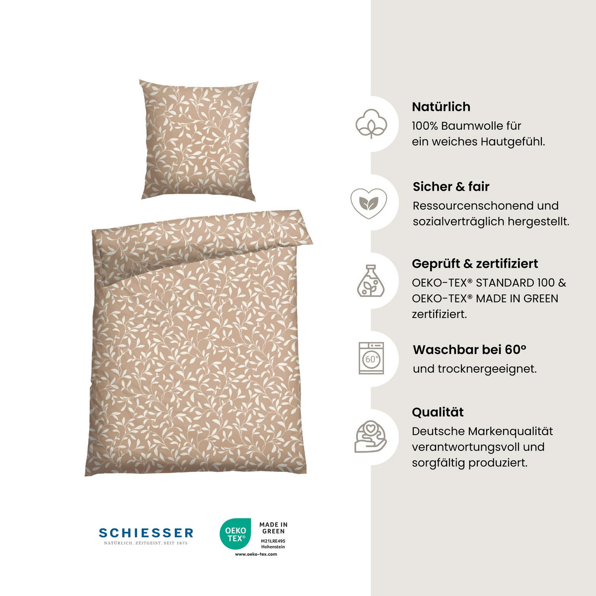 BETTWÄSCHESET Liliebeth - Renforcé - 2-teilig - 135 x 200 cm - Sand - Sandfarben, Textil (135/200cm) - SCHIESSER