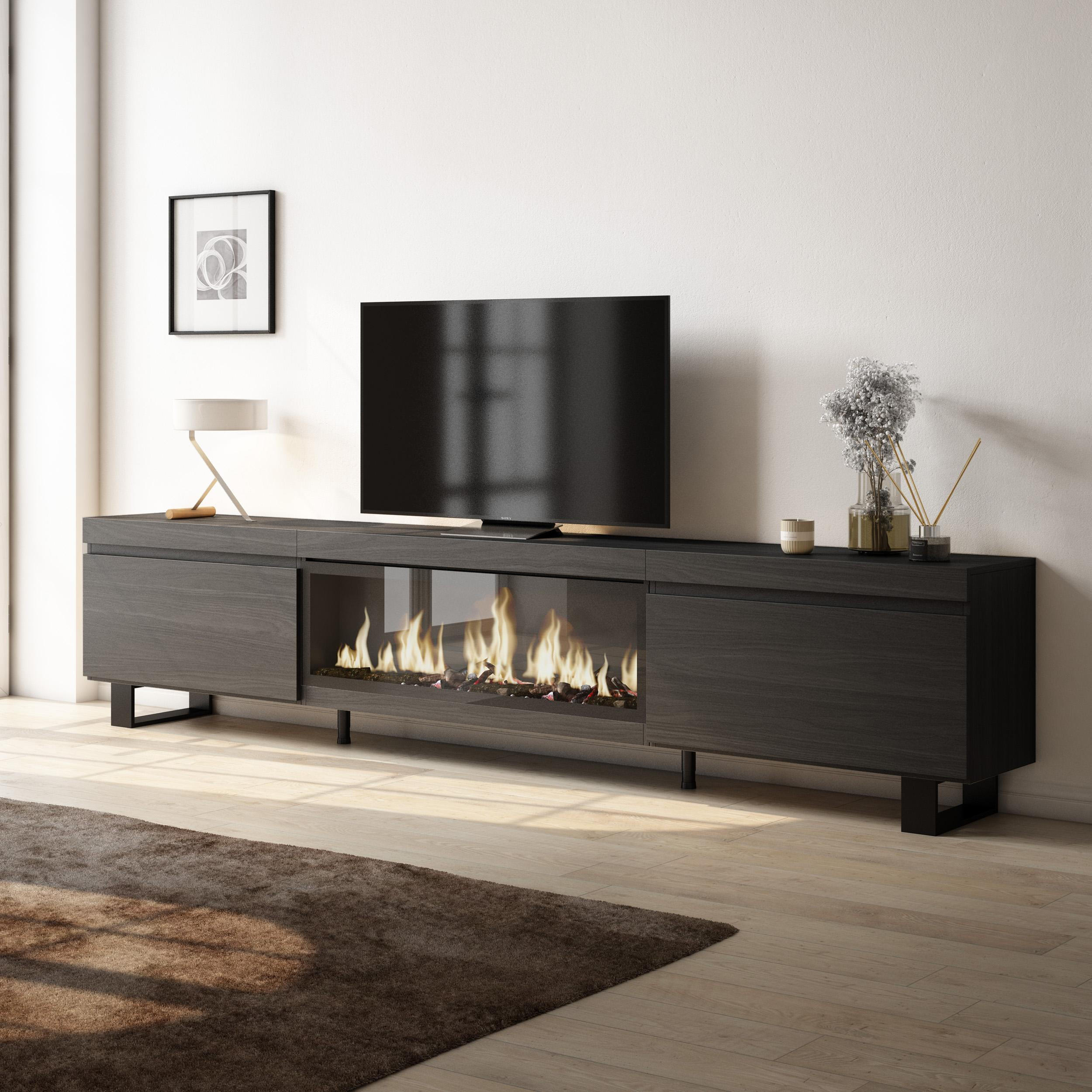 TV-SCHRANK Lowboard, Elektrokamin XXL, schwarz, 267/35/57cm - Schwarz, Holzwerkstoff (267/57/35cm) - Skraut Home