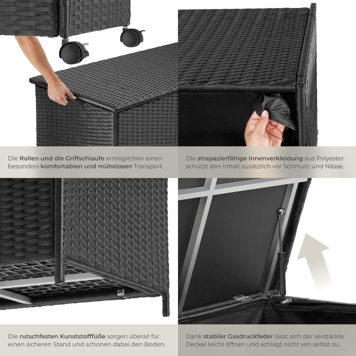 AUFLAGENBOX Kuusamo, 116 x 54 x 64 cm, schwarz - Schwarz, Kunststoff (116/64/54cm) - tectake