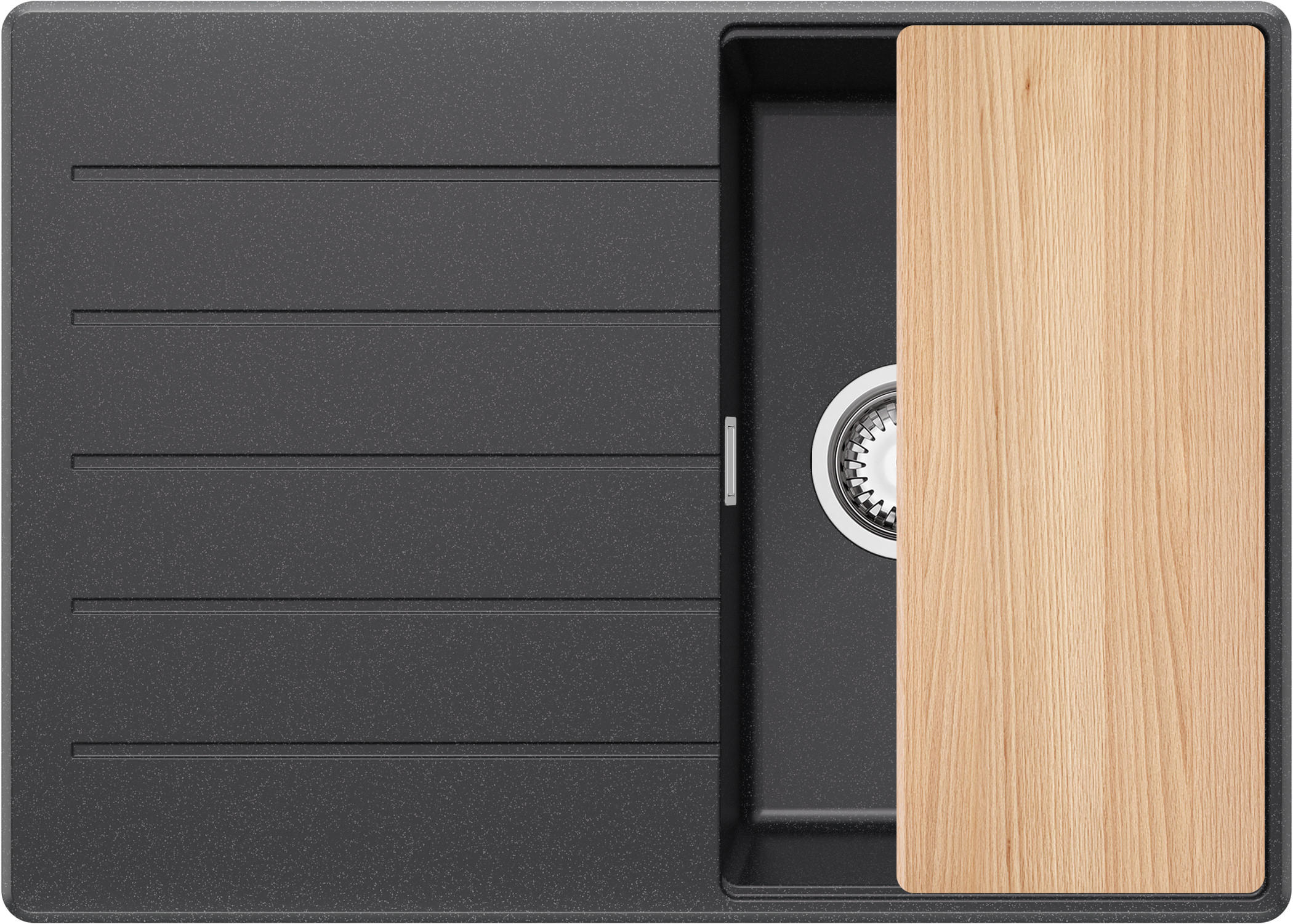 SPÜLBECKEN Kopenhagen, 2-er set Anthrazit 70/50 cm 1 Becken + Ablauf-Set + Schneidebrett ab 40er Unterschrank - Chromfarben/Anthrazit, Kunststoff (70/20/50cm) - Primagran