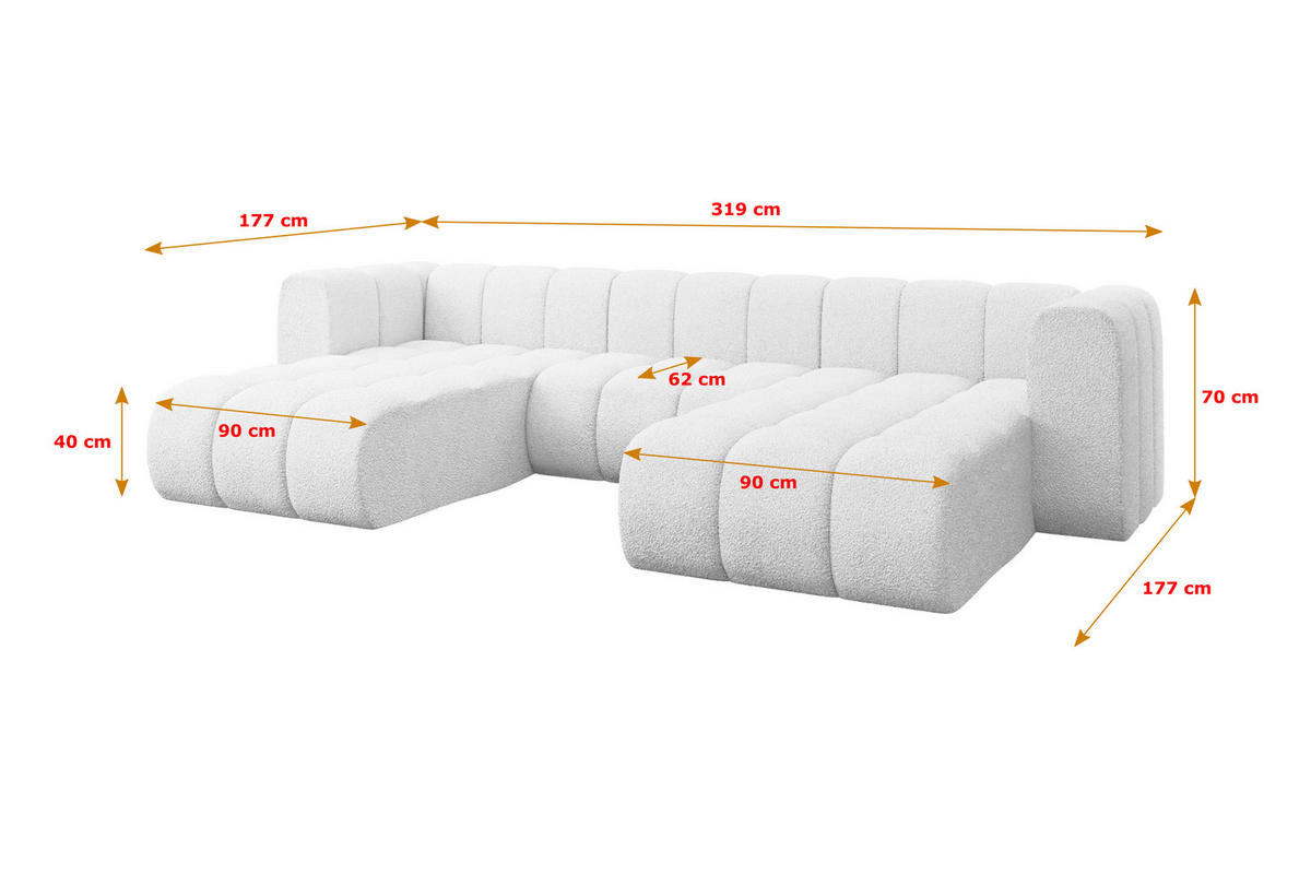 WOHNLANDSCHAFT modulares Sofa Joren-U1 - 319x177x70 cm Weiß - Weiß, Holzwerkstoff/Textil (319/70/177cm) - ALTDECOR