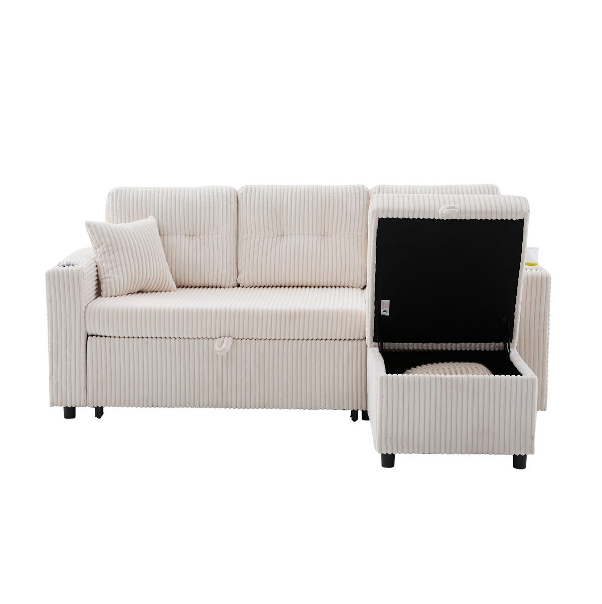 SCHLAFSOFA 196/82-144/85 cm mit Ausziehfunktion, Stauraum, USB-C, LED und Getränkehaltern, Beige - Beige, Textil (82/85/196cm) - Redom