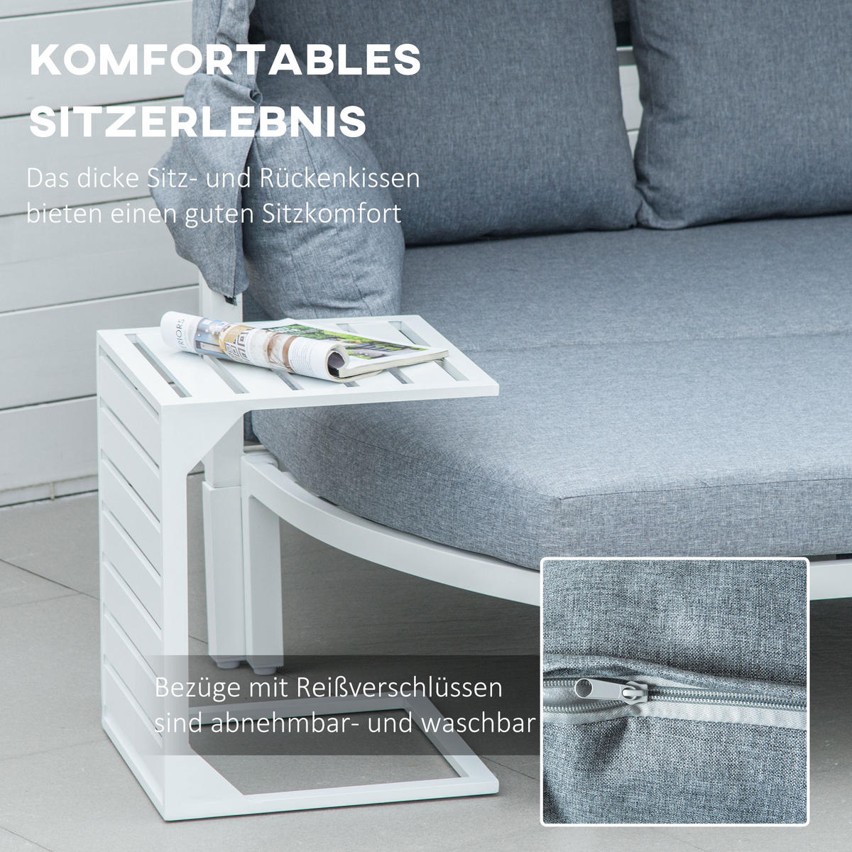 GARTENMÖBEL, Aluminium, Polyester, Grau - Grau, Metall - Outsunny