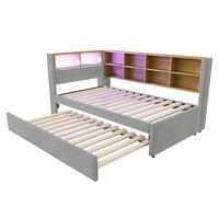 AUSZIEHBETT 90/200 cm DE-02095, in Hellgrau, mit LED, Steckdosen und Staufächern - Hellgrau, Metall (90/200cm) - ComfortXL