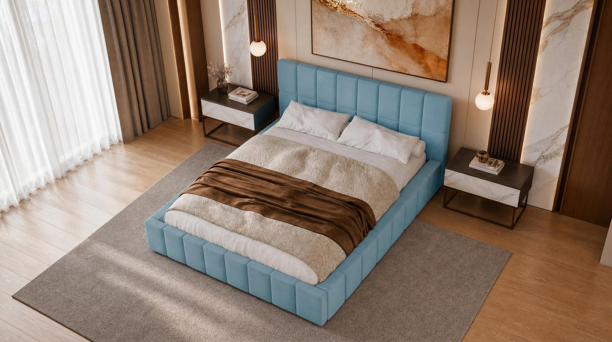 POLSTERBETT 200x200 cm, Alma, Doppelbett mit Bettkasten, Lattenrost aus Holz, Velourstoff, Hellblau - Hellblau, Holz/Kunststoff (200/200cm) - Marpur