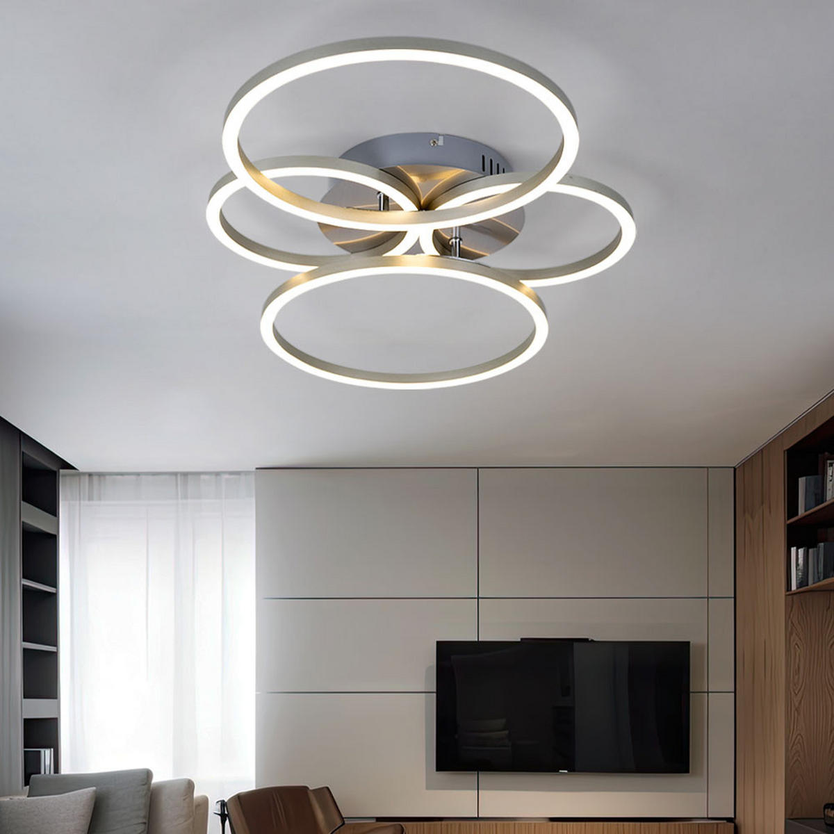 LED DECKENLEUCHTE Metall Silber Ring Design - Silberfarben, Kunststoff/Metall (65.5/40.6/7.5cm) - Globo Lighting