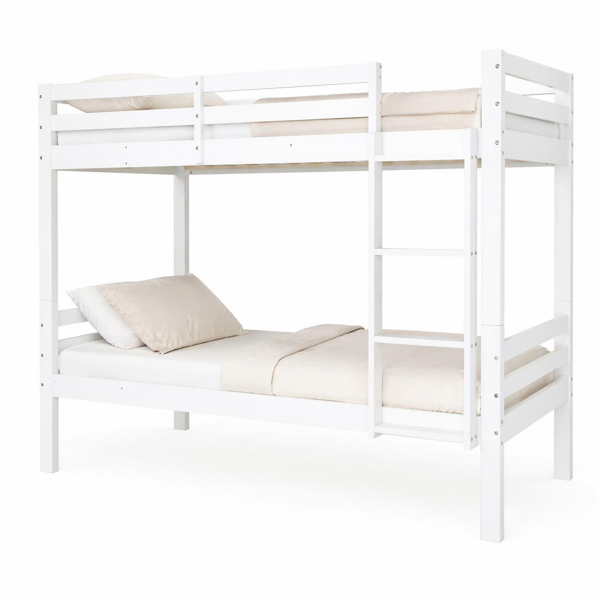 ETAGENBETT 90/200 cm & 90/200 cm in Weiß teilbar mit Winkelleiter und Absturzsicherung - Weiß, Holz (90/200cm) - CHICFURN