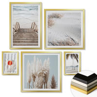 WANDBILDER 5er Set - 50x50 cm & 20x30 cm & 40x60 cm Goldrahmen - Strandatmosphäre dank hölzerner Treppen. - Goldfarben, Kunststoff (40/60cm) - ArtPrintCave