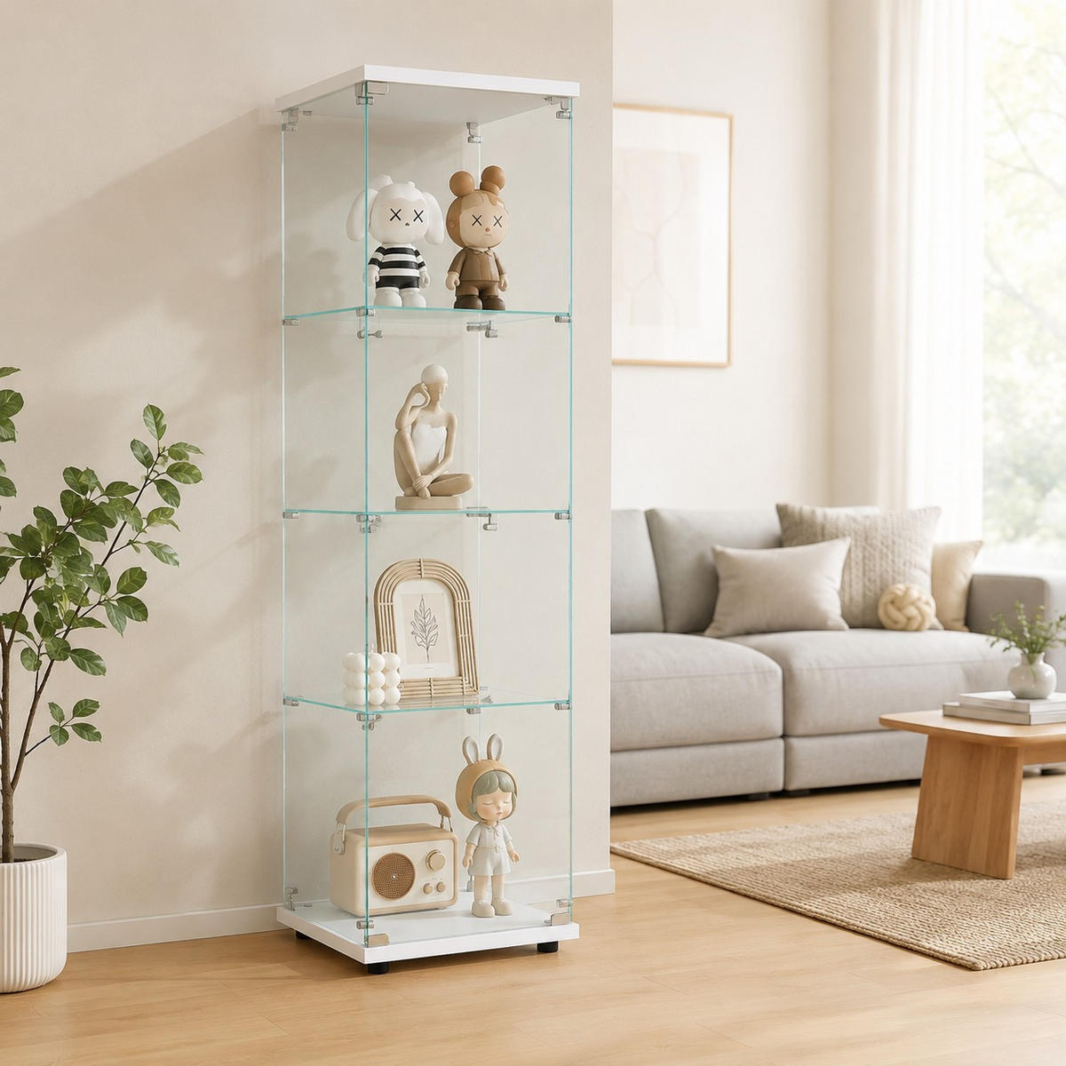SAMMLERVITRINE WEISS 4 Etagen Glas Schrank Für Figuren Wein Bücher - Weiß, Glas (14.37/64.56/16.73cm) - SHOPENTRA