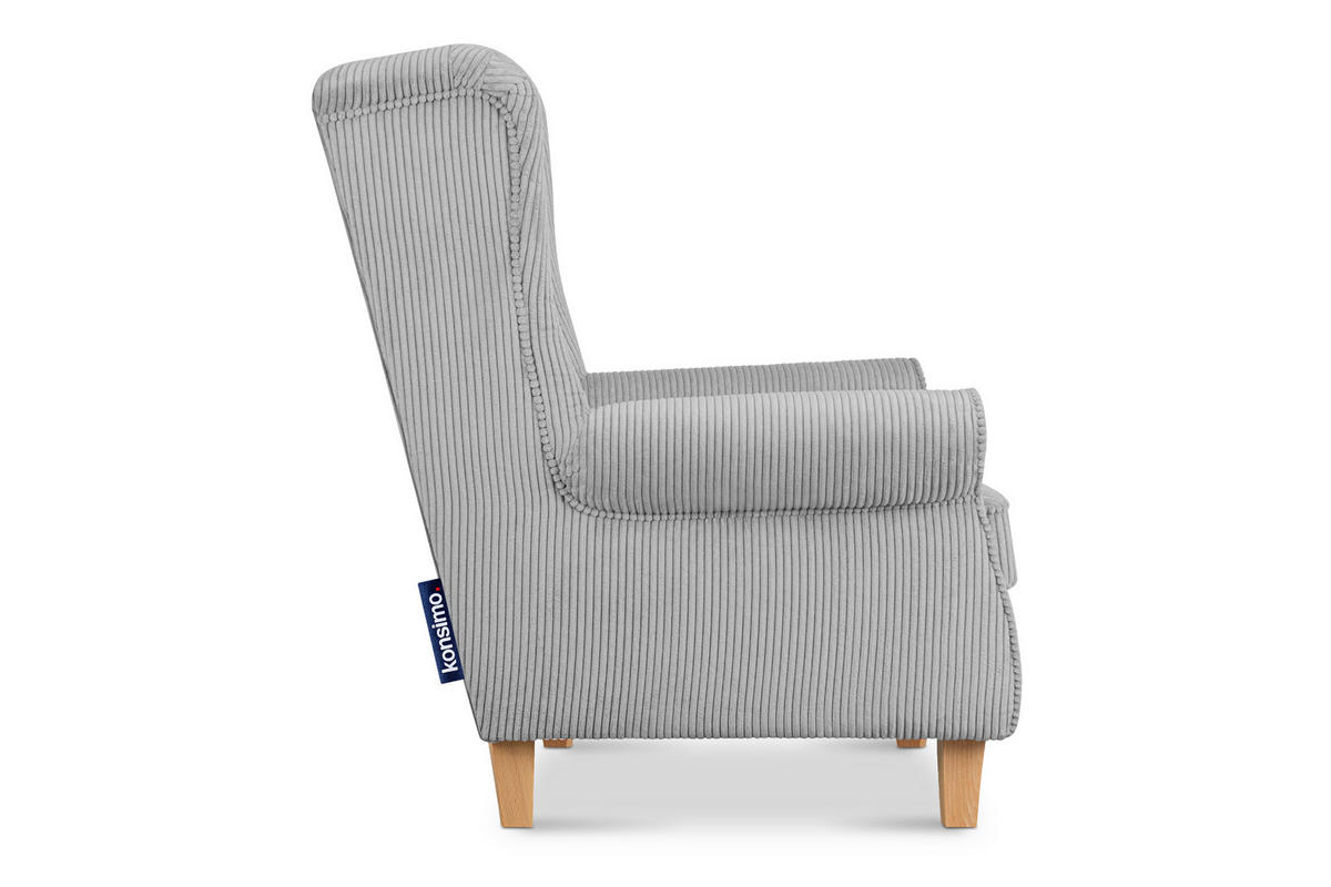 OHRENSESSEL MILES Kord-Bezug Petfriendly, grau - Hellgrau, Holzwerkstoff/Buchenholz (82/105/97cm) - KONSIMO®