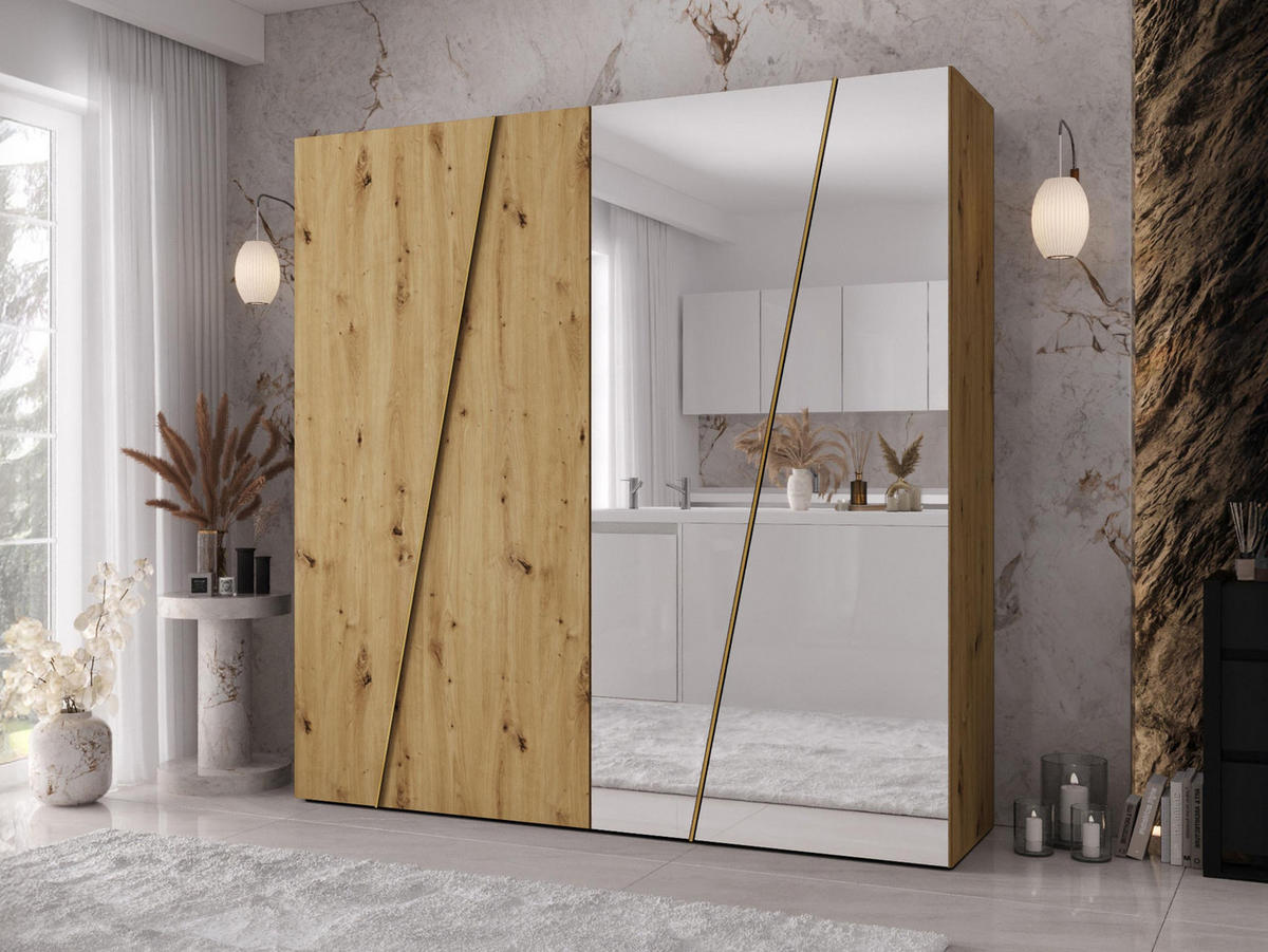 DREHTÜRENSCHRANK Zen 2L 200 cm - Goldfarben/Schwarz, Holzwerkstoff/Kunststoff (200/202/50cm) - MIRJAN24