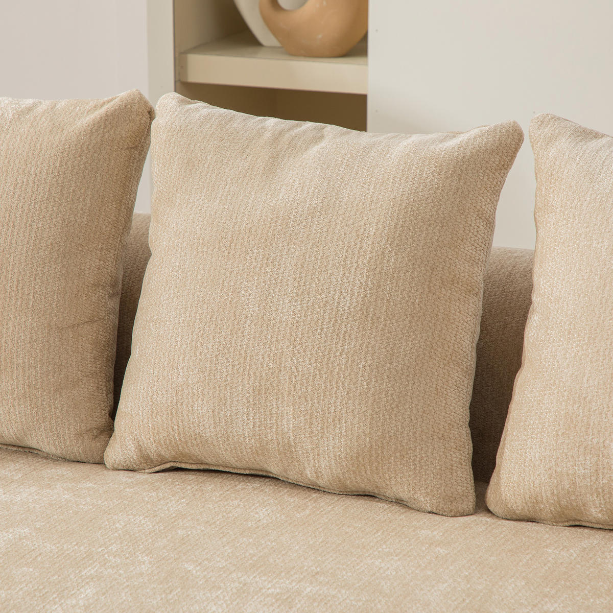 ECKSOFA Chenille Hellkhaki mit Kissen - Hellbraun, Textil (270/172cm) - WISHDOR
