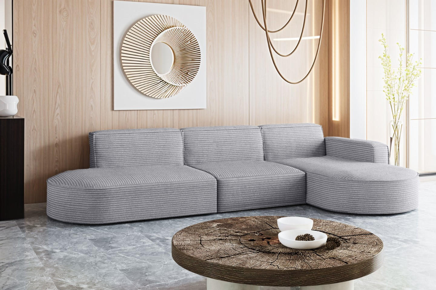 ECKSOFA Designer, Sofa L form MODENA 302 cm stoff Poso Hellgrau Rechts - Hellgrau, Holz (302/296cm) - Kaiser Möbel