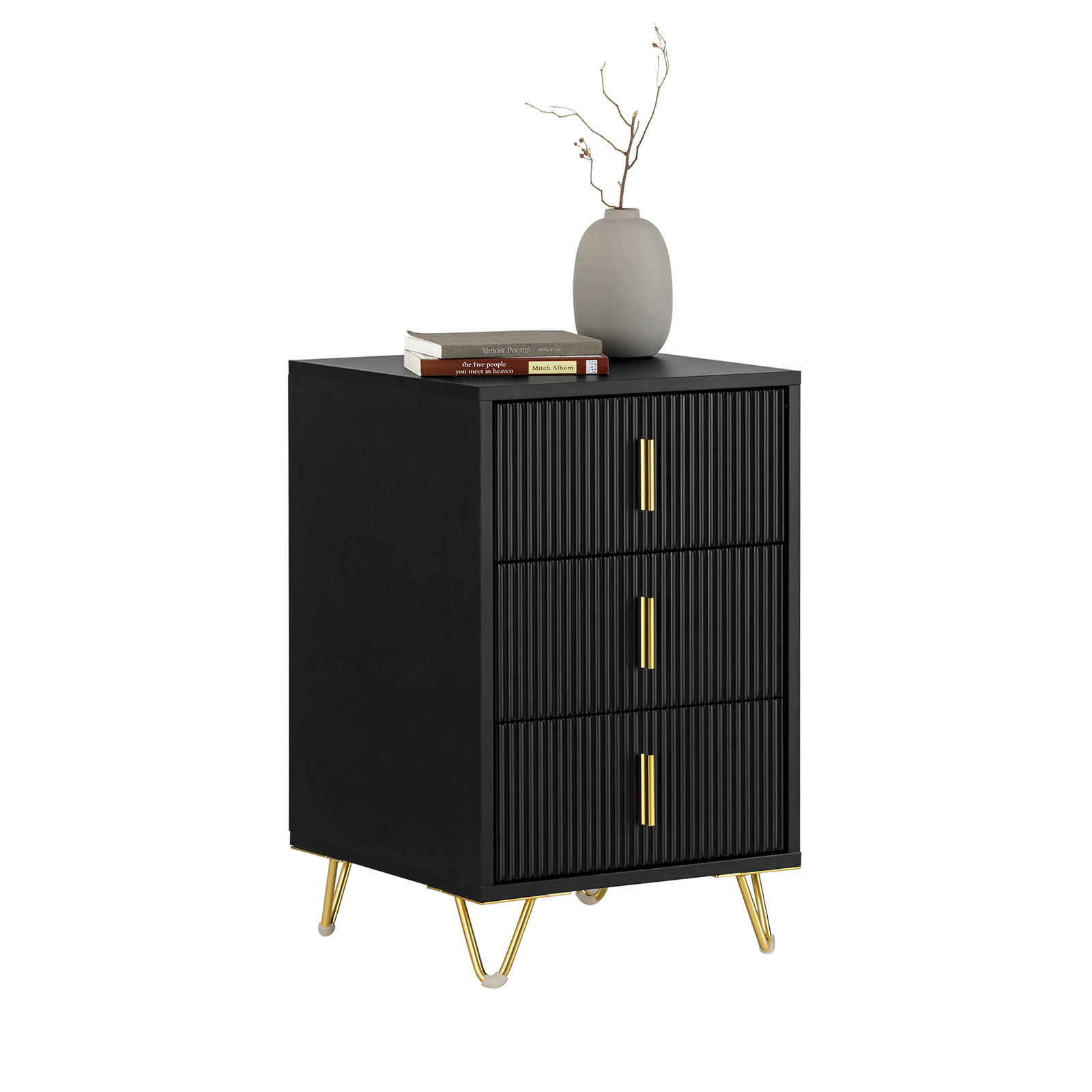 NACHTTISCH mit 3 Schubladen, Schwarz, 40x63x40cm - Schwarz, Holzwerkstoff/Metall (40/63/40cm) - SoBuy