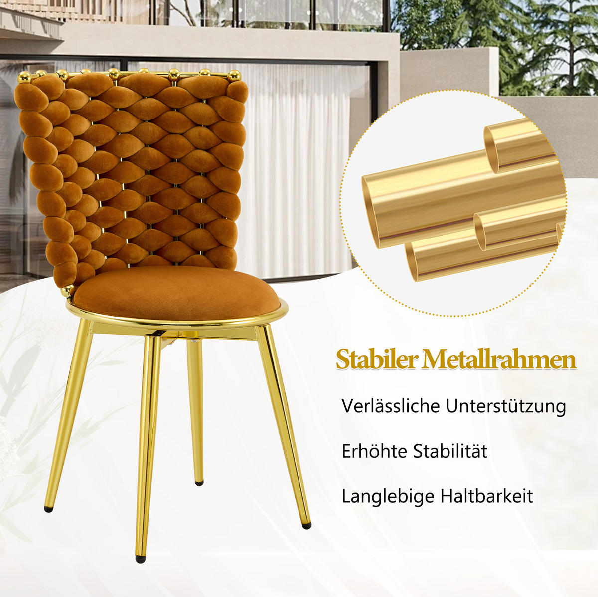 ESSZIMMERSTUHL 2er-Set Samt Orange mit goldfarbenen Beinen - Orange, Metall (50.8/87.63/53.3cm) - Meubliv