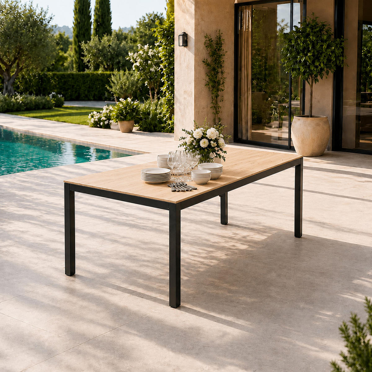 GARTENTISCH Brisbane Braun 8 Personen 190 cm Mit Gehärtetem Glas In Holzoptik - Braun, Metall (96/14/78cm) - Concept Usine