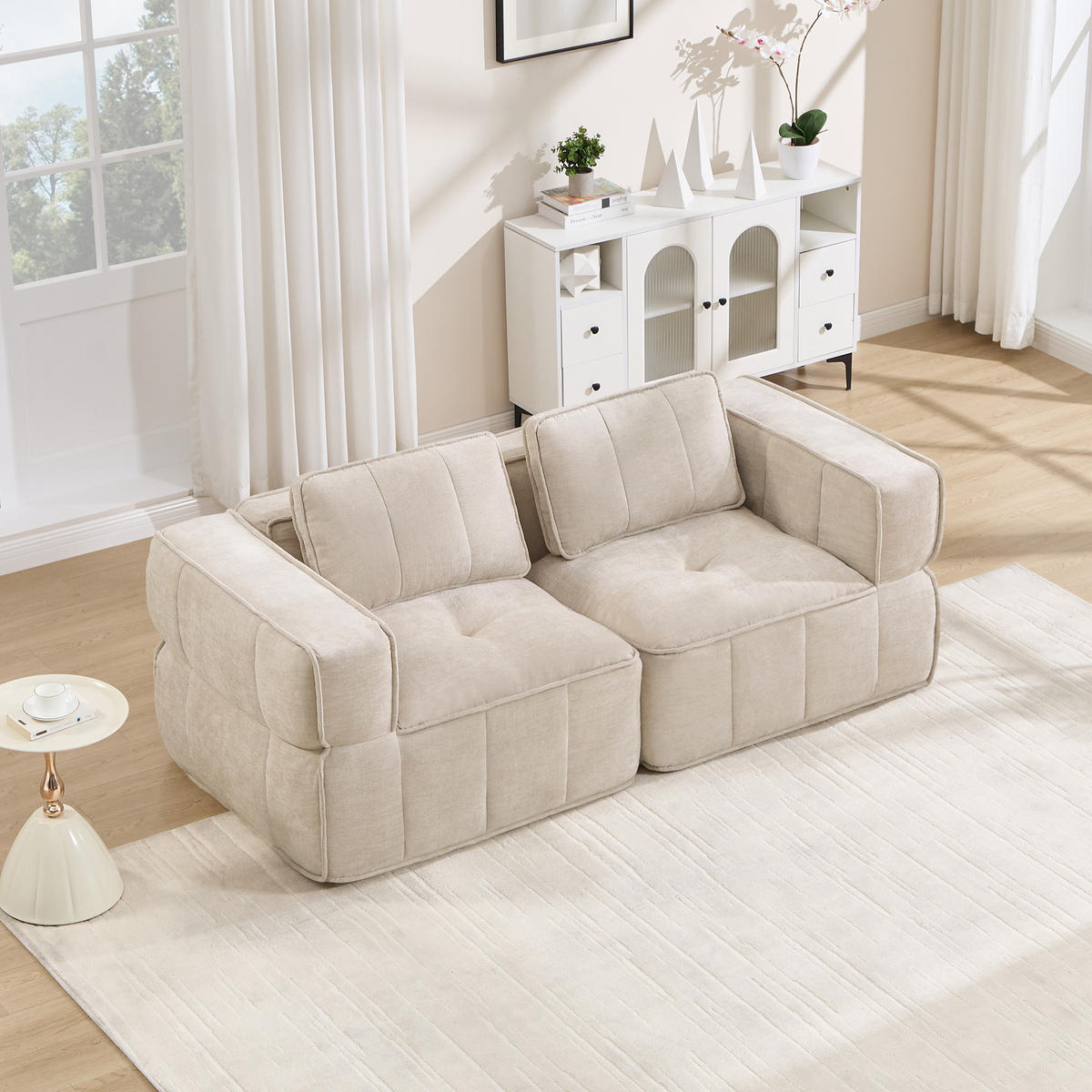 2-SITZER-SOFA DE-34428 Tiefsitz und 32D-Schaum Beige - Beige, Textil (93/67/198cm) - ComfortXL