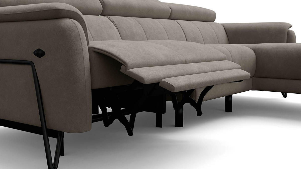 ECKSOFA RODEN 4-Sitzer mit Relax, beige, Veloursstoff - Beige, Holz/Textil (268/92cm) - Wozimo