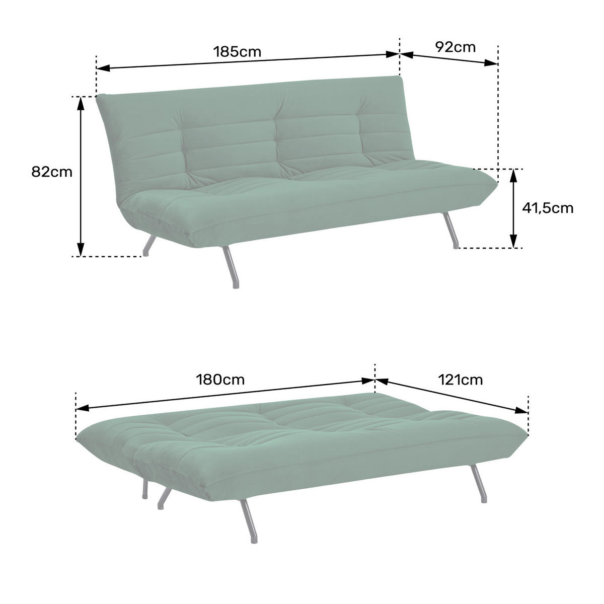 SOFABETT Anatole Grün 3 Plätze - Grün, Textil (185/82/92cm) - Happy Garden