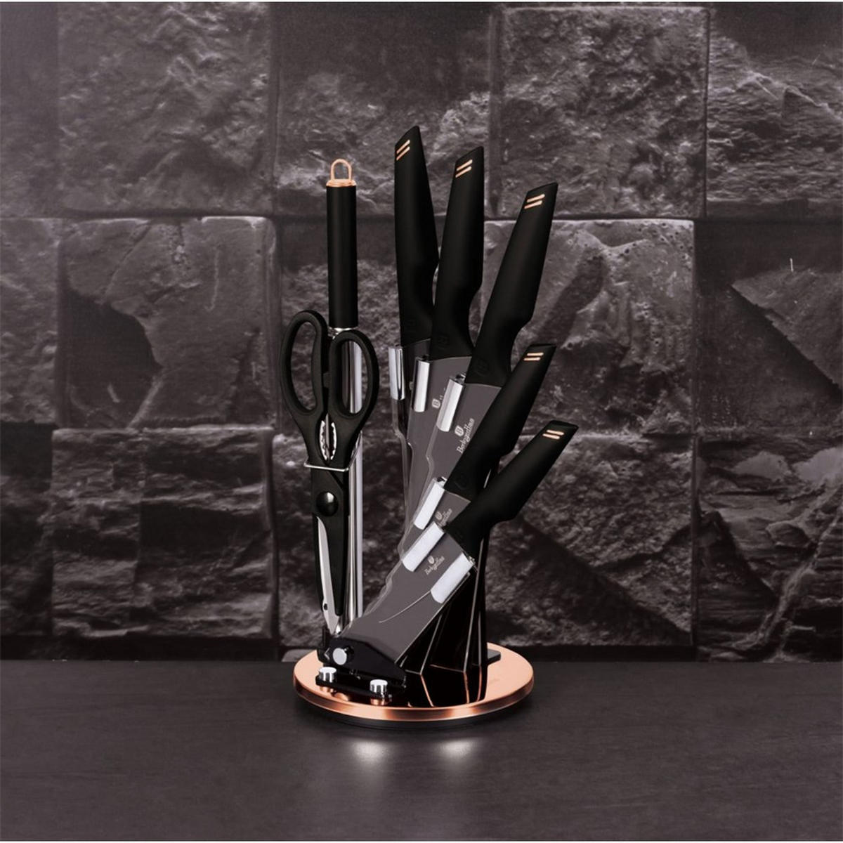 MESSERSET Schwarz 30/10/30 cm BH2692 - Schwarz, Metall - Berlinger Haus