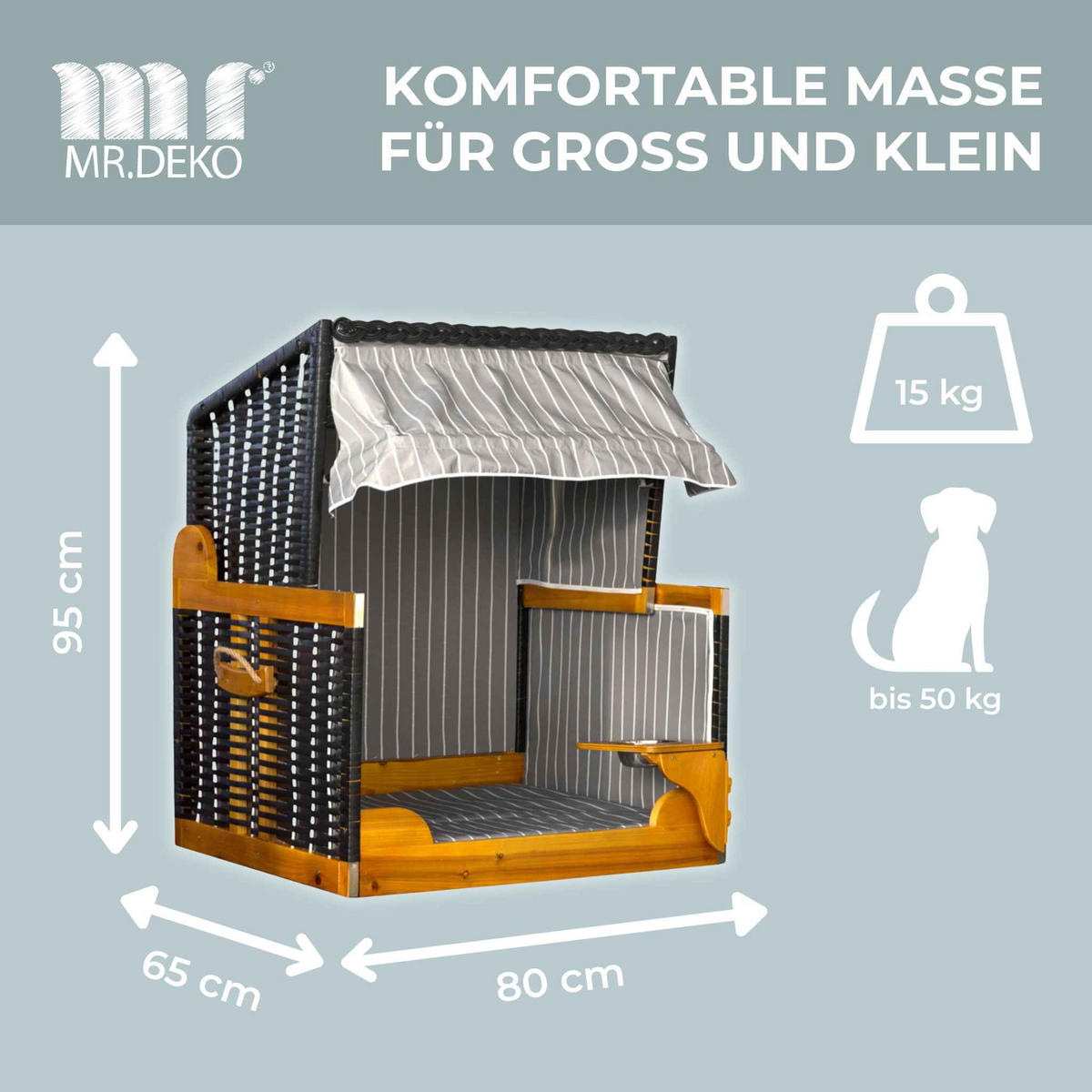 HUNDESTRANDKORB - Schwarz/Braun, Metall (80/95/65cm) - Mr. Deko