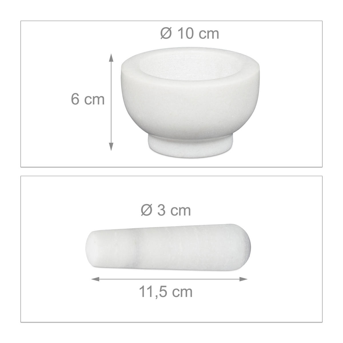 MÖRSER - Weiß, Stein (10/6/10cm) - Relaxdays