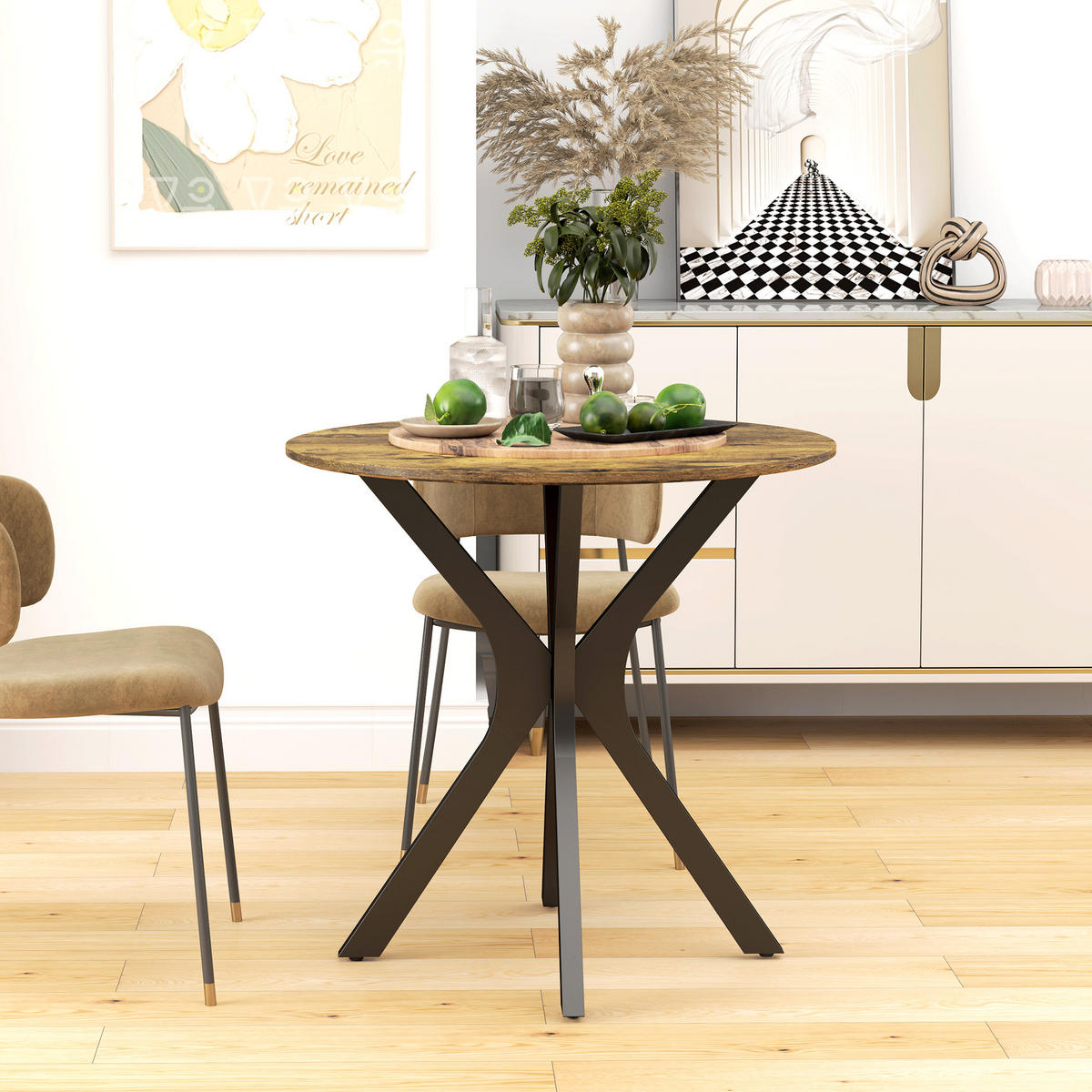 ESSTISCH, Runder Küchentisch, Moderner Esszimmertisch mit Spider-Stahlgestell - Braun, Holzwerkstoff (78/78/75cm) - HOMCOM