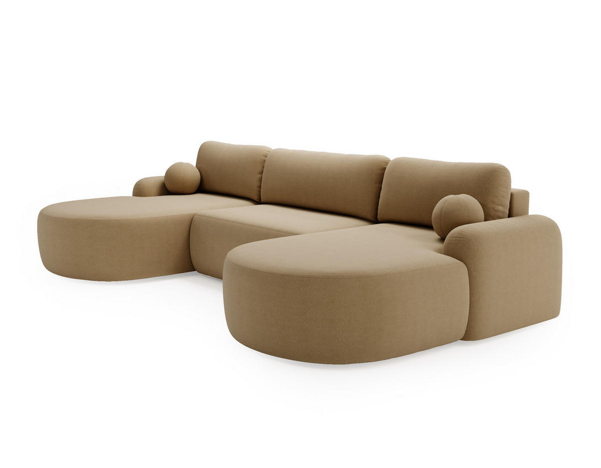 WOHNLANDSCHAFT DION-U Boucle CAPPUCCINO mit Schlaffunktion - Cappuccino, Textil (377/92/177cm) - Luxkor24