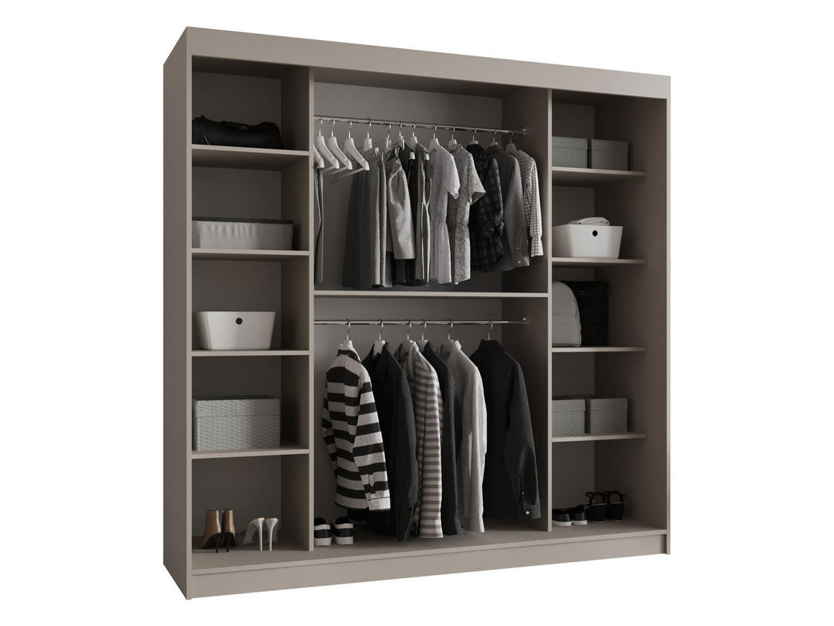 SCHWEBETÜRENSCHRANK Bahrajn 200 mit LED Beleuchtung - Kaschmir/Silberfarben, Holzwerkstoff/Kunststoff (200/200/62cm) - MIRJAN24