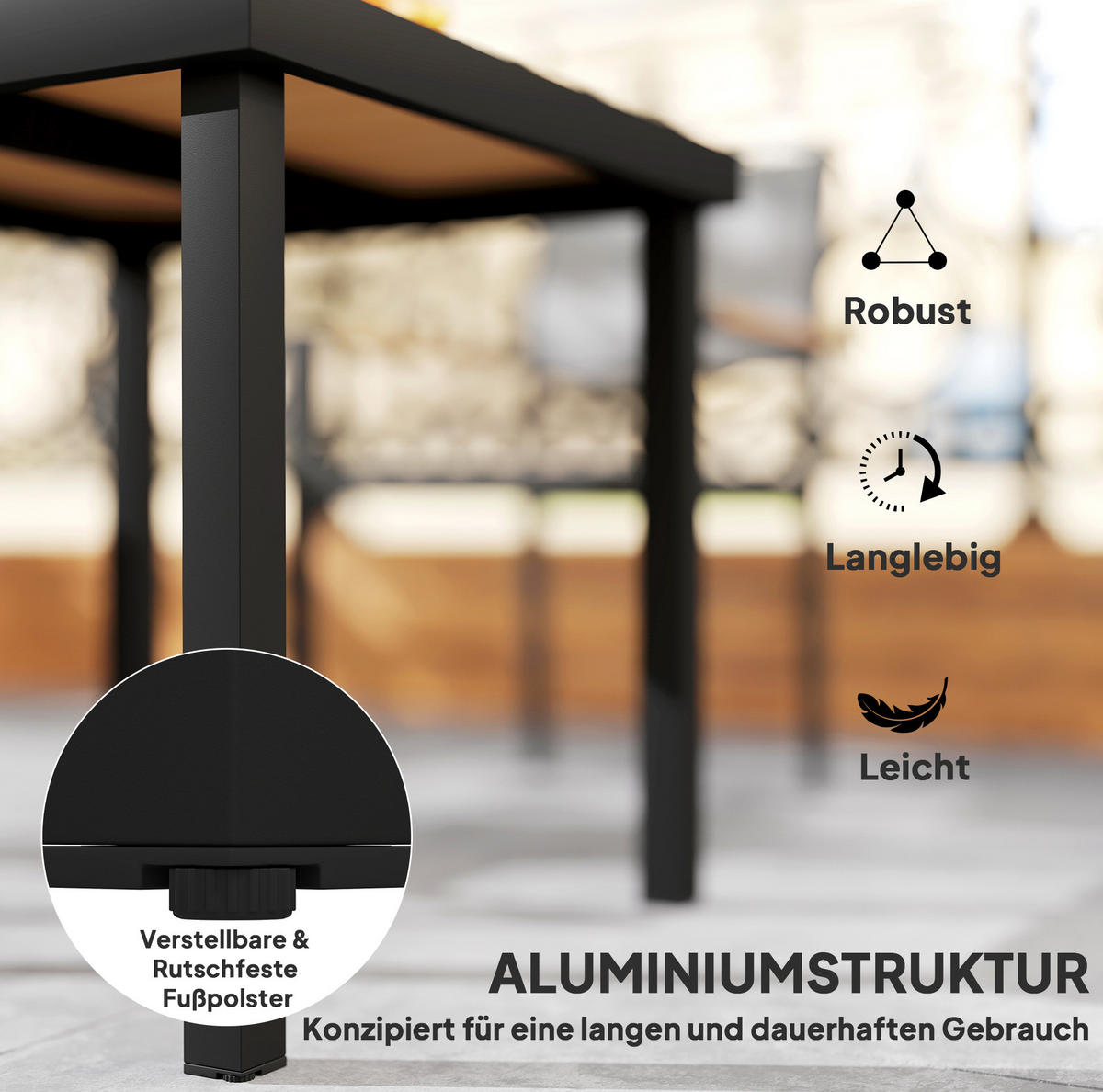 GARTENTISCH 78/78/74 cm Natur Holzwerkstoffoptik aus Aluminium mit wetterfester Tischplatte - Naturfarben, Metall (78/78/74cm) - OKWISH