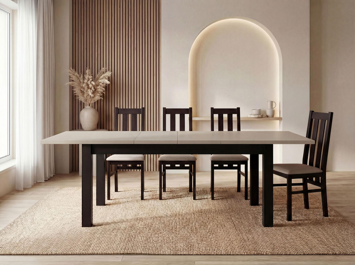 ESSTISCH Lindberg ausziehbar verlängerbar rechteckig, Kaschmir 160-240/90/77 cm - Kaschmir/Schwarz, Holz/Holzwerkstoff (160/90/76.5cm) - WFL GROUP