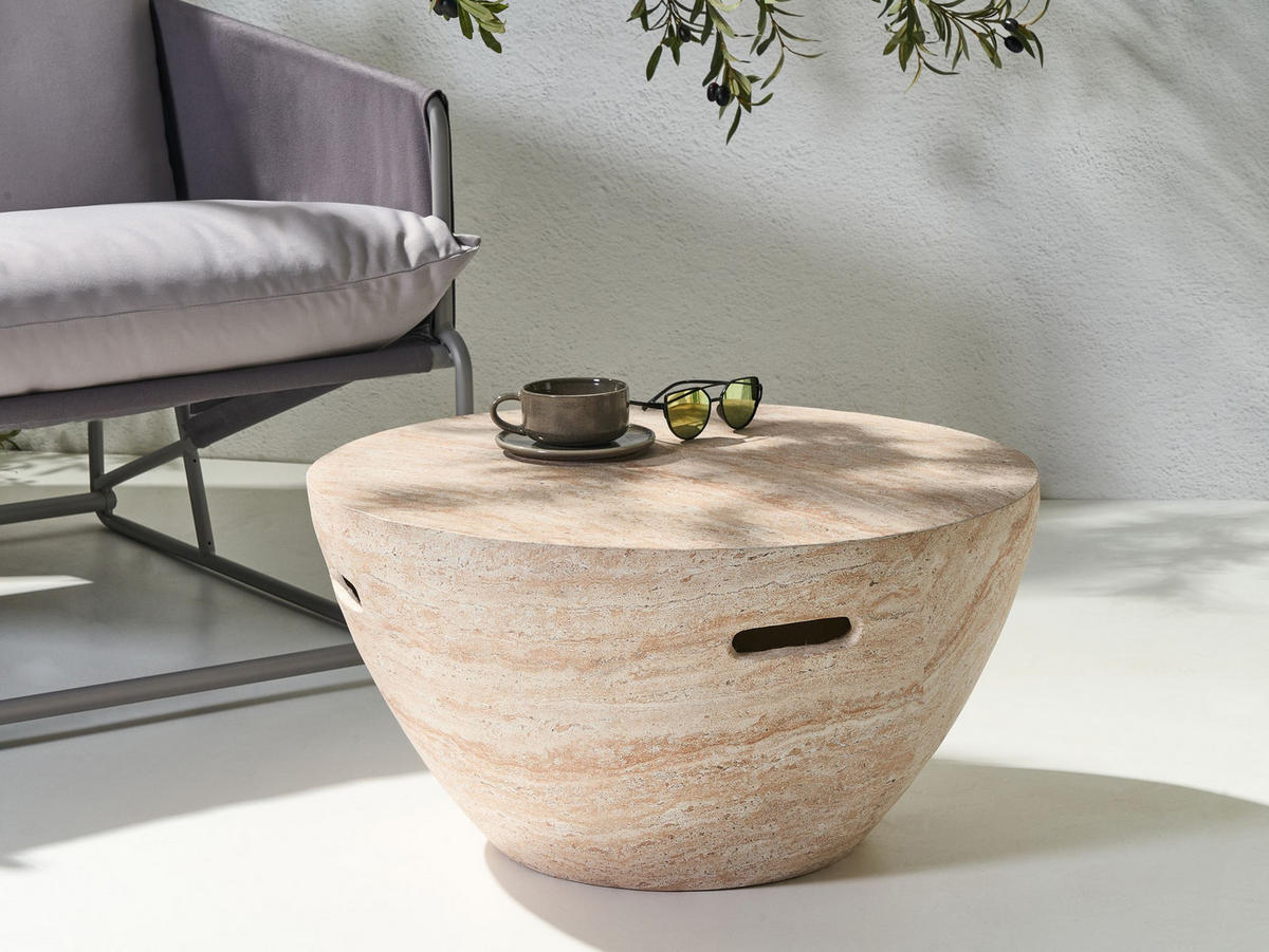 KONFERENČNÍ STOLEK 68/68 cm Imitace travertinu Vicarello - béžová, přírodní materiály (68/68/36cm) - Beliani