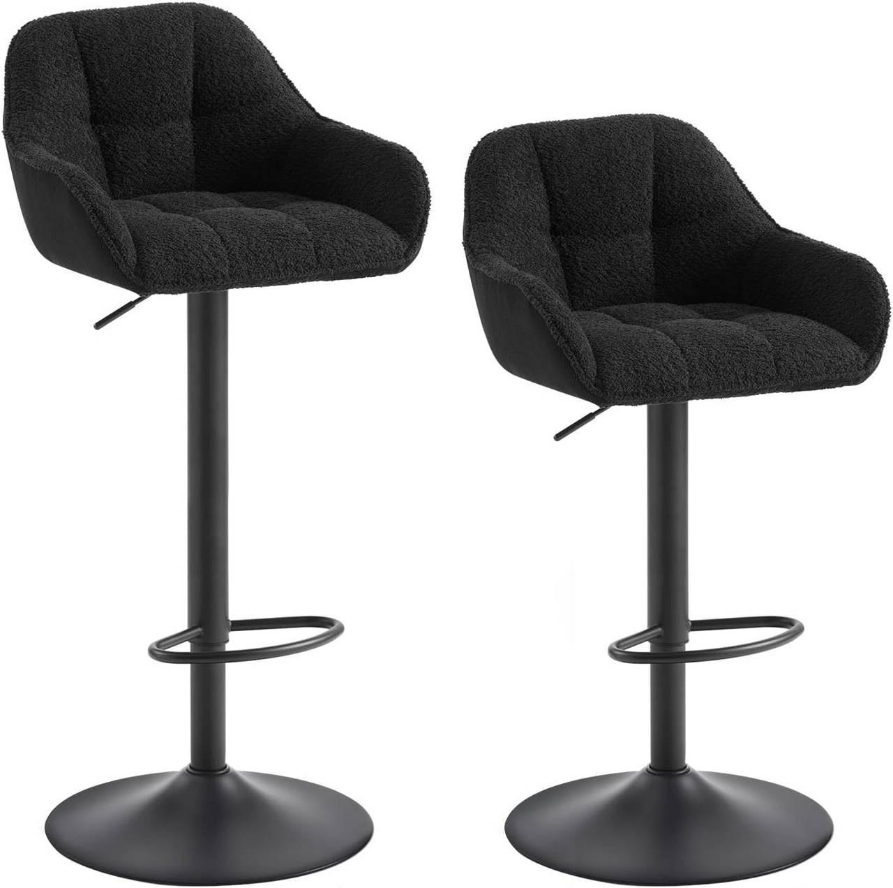 BARHOCKER 2er Set gepolstert, Chenille, Cord, Schwarz - Schwarz, Kunststoff/Textil (52/87/50cm) - Woltu