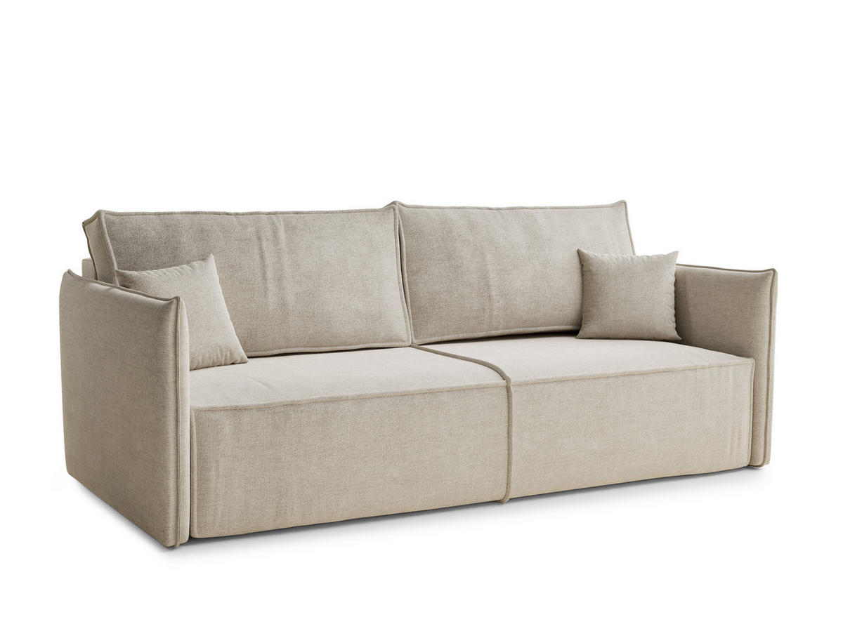 SOFA MIT SCHLAFFUNKTION Obra Beige Chenille-Stoff - Beige/Schwarz, Holz/Holzwerkstoff (220/70/107cm) - Maison de Reve