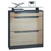 SCHUHSCHRANK Fiesta Fronten in Eiche sägerau, Griffmulden in Grau Hochglanz - Eiche San Remo, Holzwerkstoff (89/104/23cm) - Vladon