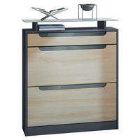 SCHUHSCHRANK Fiesta Fronten in Eiche sägerau, Griffmulden in Grau Hochglanz - Eiche San Remo, Holzwerkstoff (89/104/23cm) - Vladon
