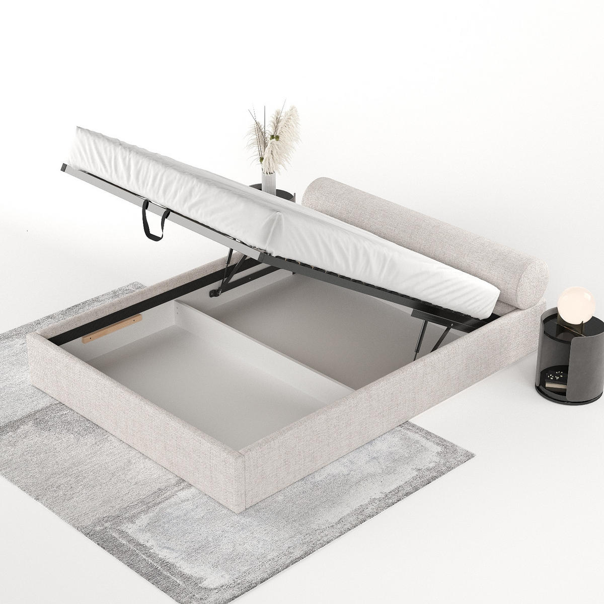 POLSTERBETT Solvo mit Stauraum 200/200 cm Hellbeige im Neve Stoff - Beige/Schwarz, Holz/Holzwerkstoff (200/200cm) - AltaBeds