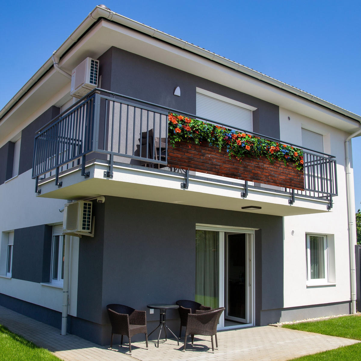 BALKON-SICHTSCHUTZ Blumen - Wand - Grün - Orange - Rotbraun, Kunststoff (300/100cm) - MuchoWow