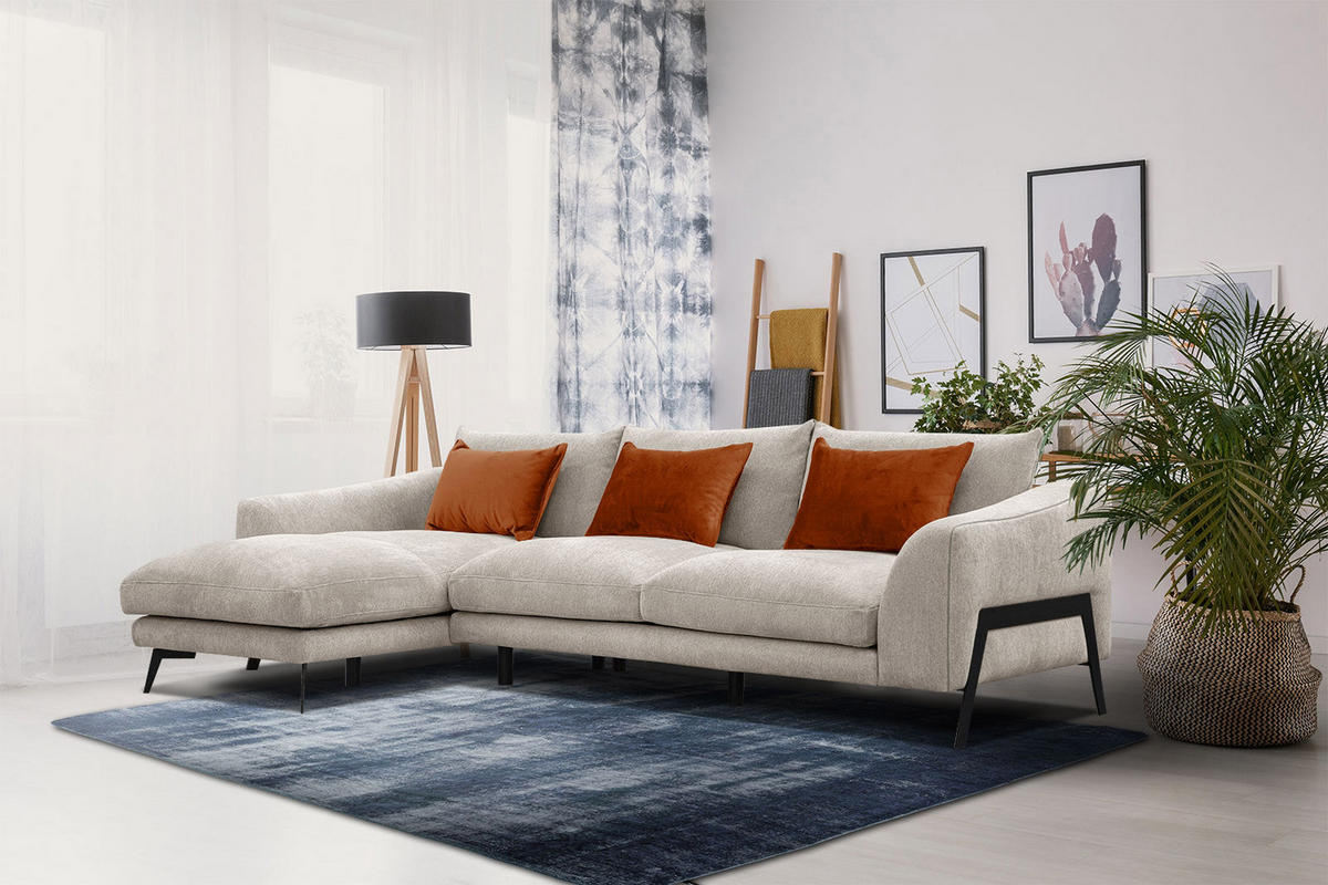 ECKSOFA WINTER 4-Sitzer, ecru - Ecru/Schwarz, Holzwerkstoff/Textil (158/269cm) - Courtois Laville