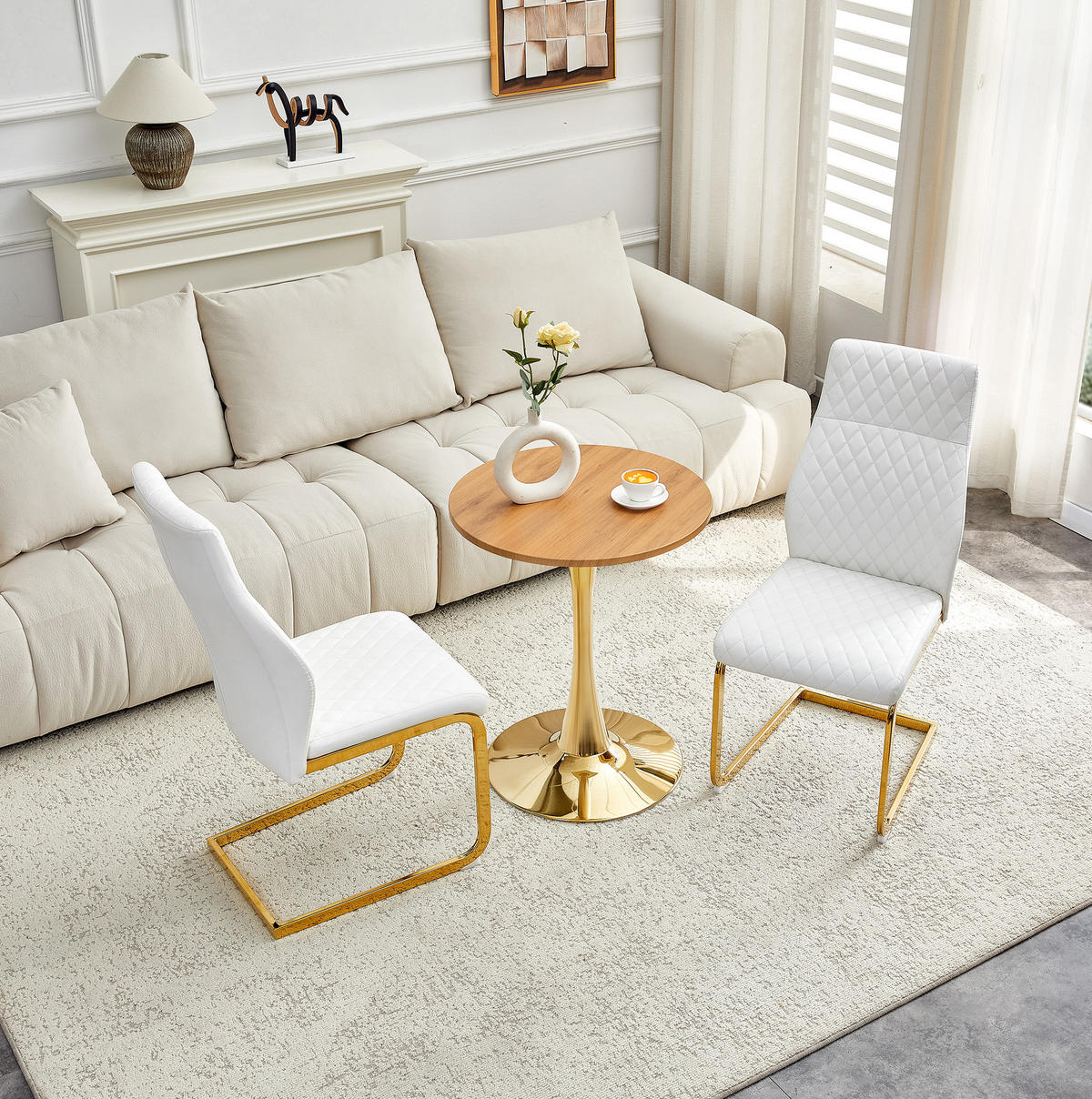 TISCH- UND STUHLSET 3-tlg. 60 cm Weiß/Gold - Weiß, Metall (60/72/60cm) - Meubliv