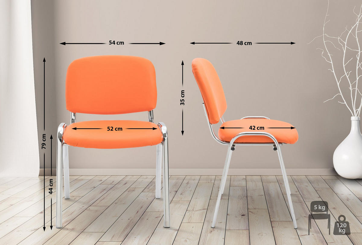 BESUCHERSTUHL Lederlook orange - Chromfarben/Orange, Textil/Metall (54/79/48cm) - CLP