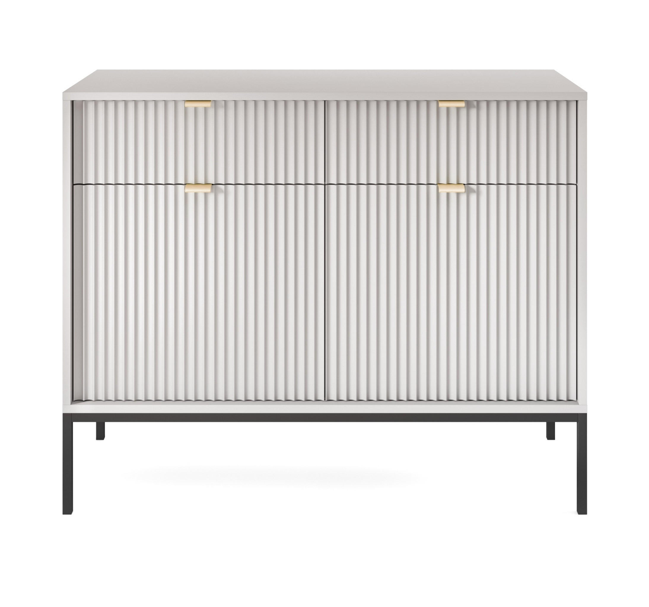 SIDEBOARD Eternas 2T 2S Grau 104/83/39 cm – schwarze Füße, mit geriffelten Fronten - Schwarz/Grau, Holzwerkstoff (104/83/39cm) - AX Living